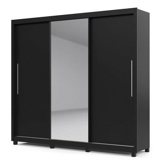 Guarda Roupa Grande Casal 3 Portas Correr 1 Porta de Espelho e Pés 228x226 Royale Gelius Preto