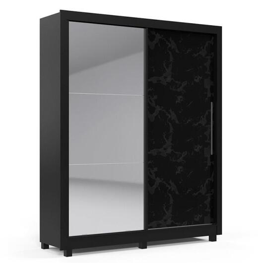 Guarda Roupa Solteiro Espelhado Com Pés Turquesa Gelius Preto/Nero