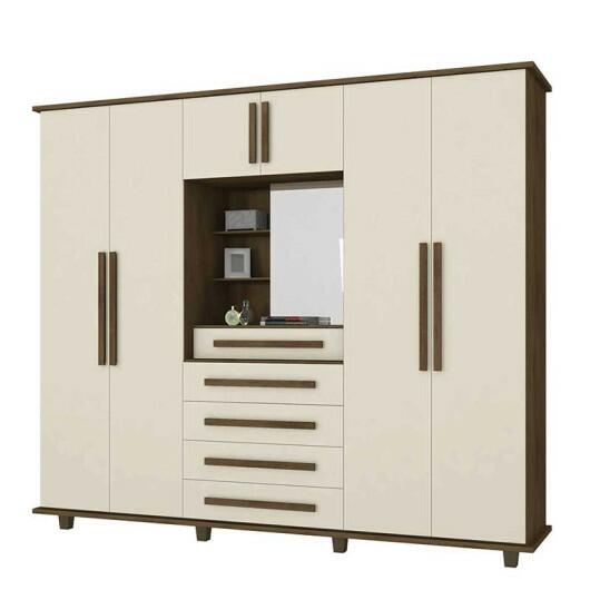 Guarda Roupa Capelinha com Espelho 6P 5G Veneza RV Móveis Freijó/Off White