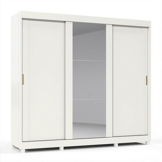 Guarda Roupa Casal Grande Espelhado 3 Portas Zeus Gelius Branco