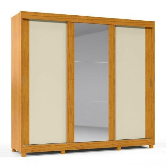 Guarda Roupa Casal Grande Espelhado 3 Portas Zeus Gelius Naturale/Off White