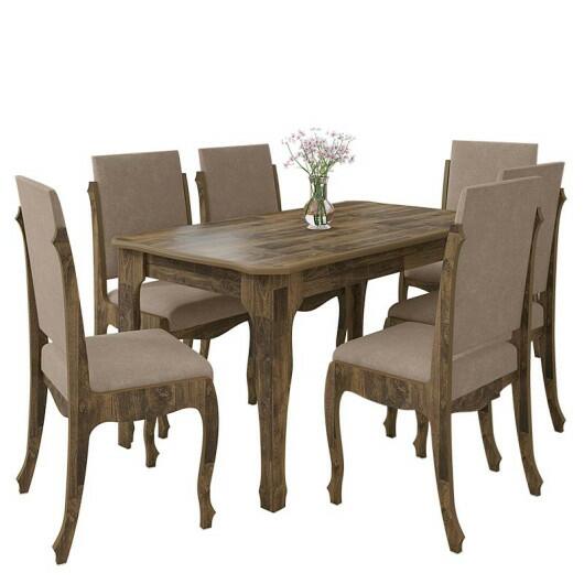 Conjunto Mesa de Jantar Luis XV Com 06 Cadeiras 160x90 Onix RV Móveis Amadeirado