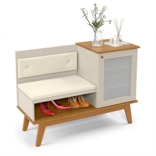 Sapateira Pequena com Banco Almofadado 1 Porta 103 x 75 Charlotte Patrimar Off White/Cumaru