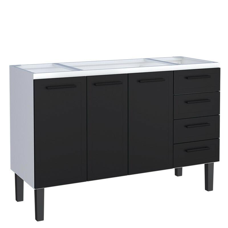 Gabinete de Aço Para Pia 140cm 3 Portas 4 Gavetas 134x91x52cm Juno