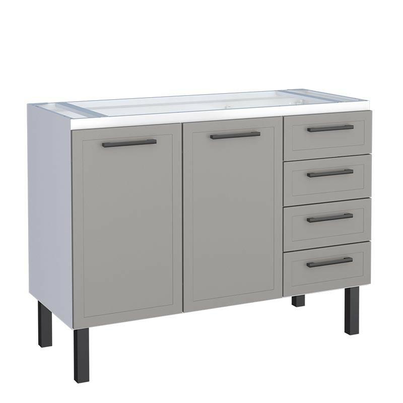 Gabinete de Aço Para Pia 120cm 2 Portas 4 Gavetas 117x91x52cm Juno