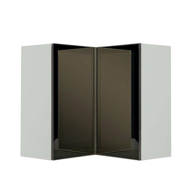 Módulo Armário Aéreo Canto L 88x76x34cm Vidro Reflecta 100% MDF Cozinha Provence Robel Branco