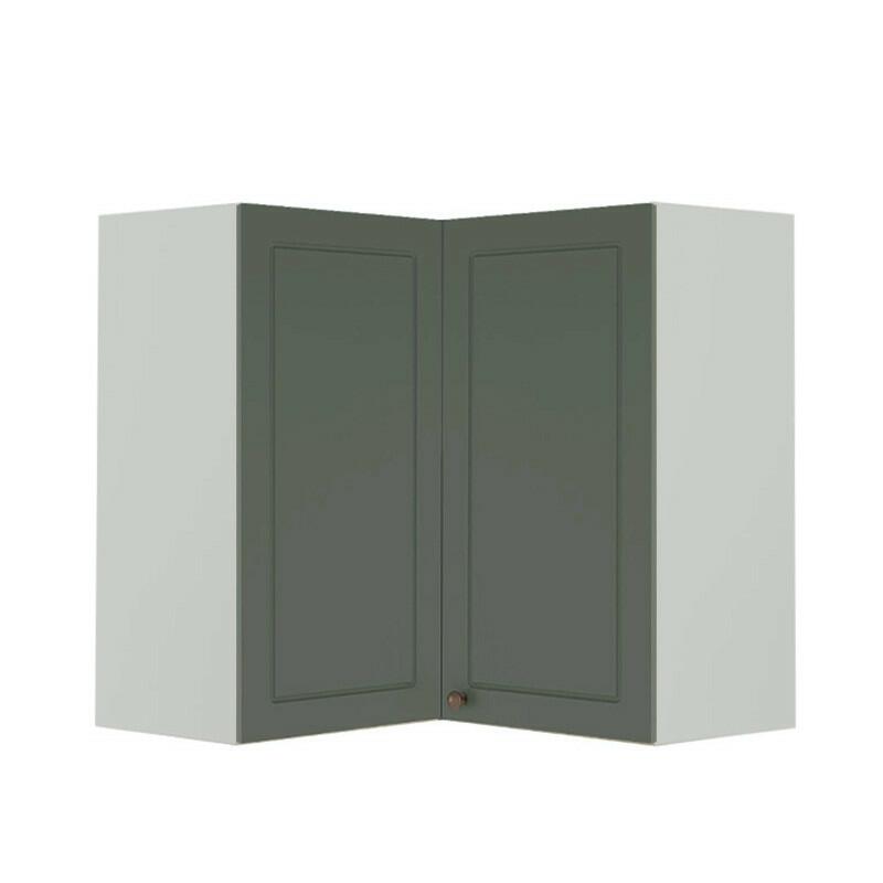 Módulo Armário Aéreo Canto L 88x76x34cm 100% MDF Cozinha Provence Robel Branco/Salvia Matte