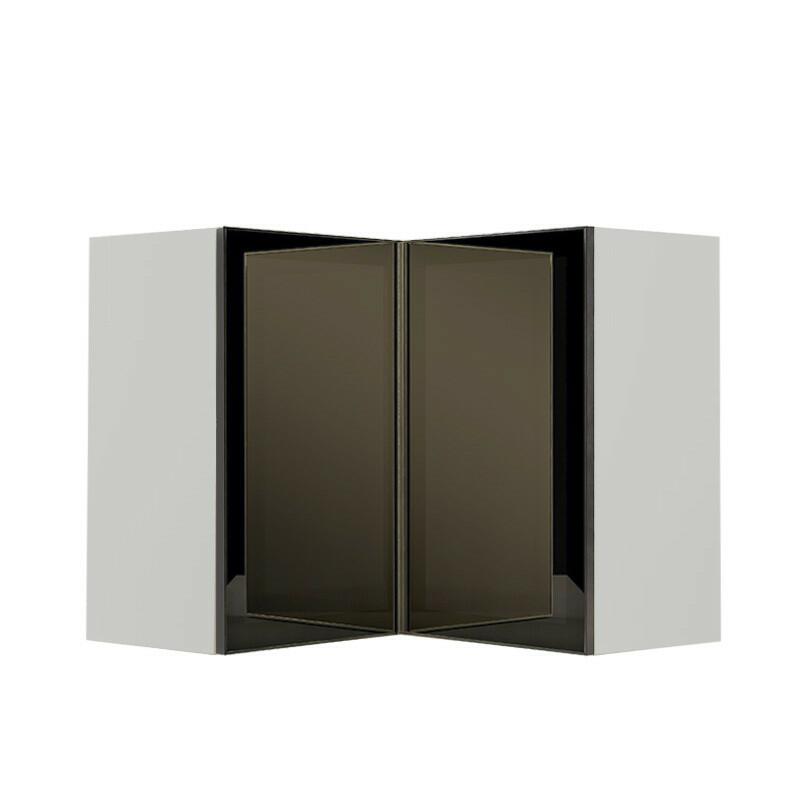 Módulo Armário Aéreo Canto L 68x76x34cm Vidro Reflecta 100% MDF Cozinha Provence Robel Branco