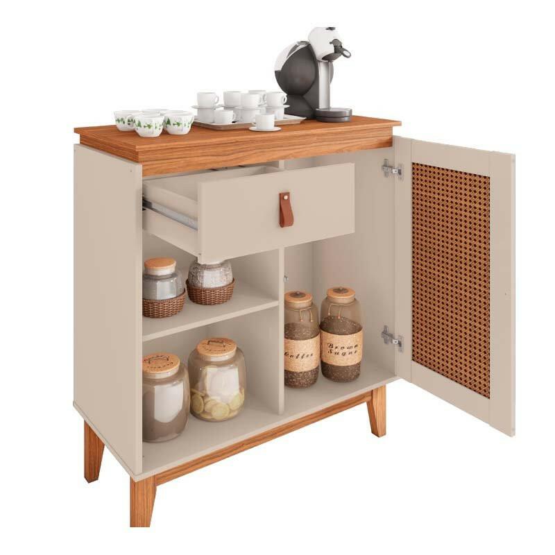 Aparador Cantinho Café 80cm 1 Gaveta Rubi Casa D Off White/Noce
