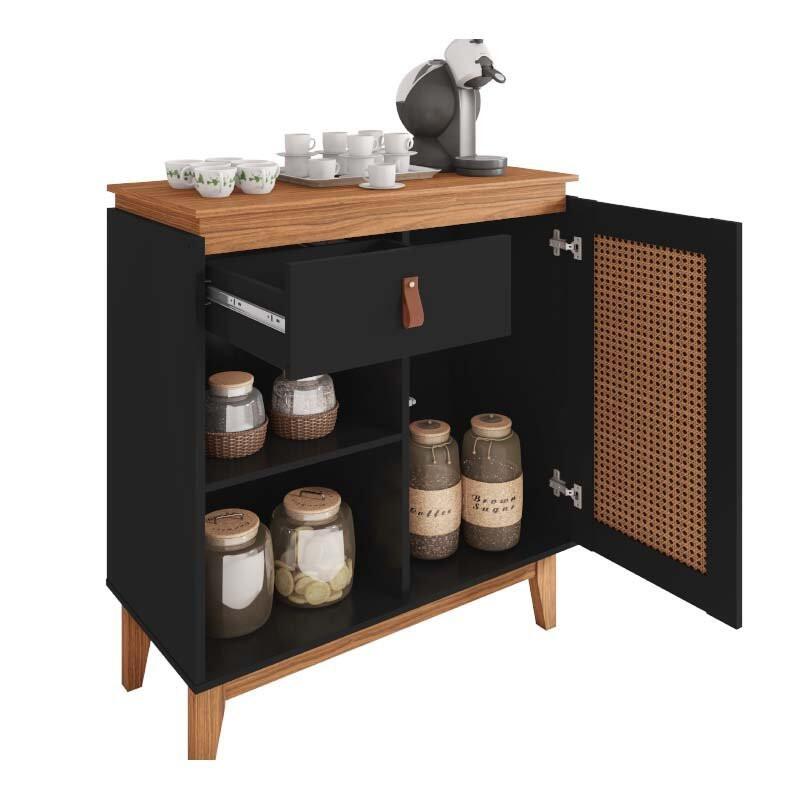 Aparador Cantinho Café 80cm 1 Gaveta Rubi Casa D Preto/Noce