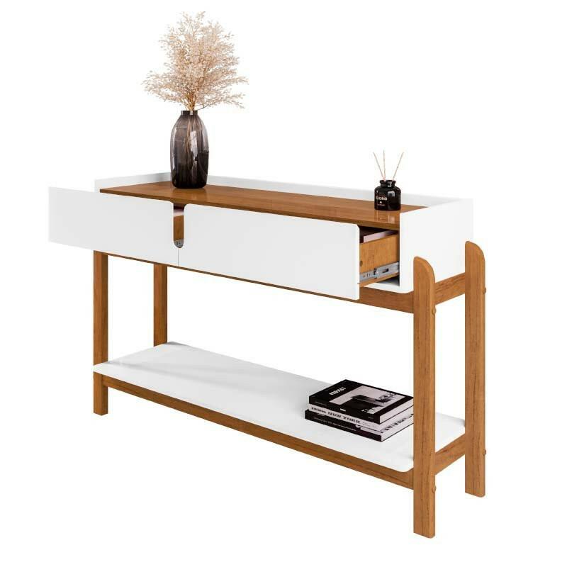 Aparador 130cm 2 Gavetas Sala Lizz Casa D Branco/Cedro