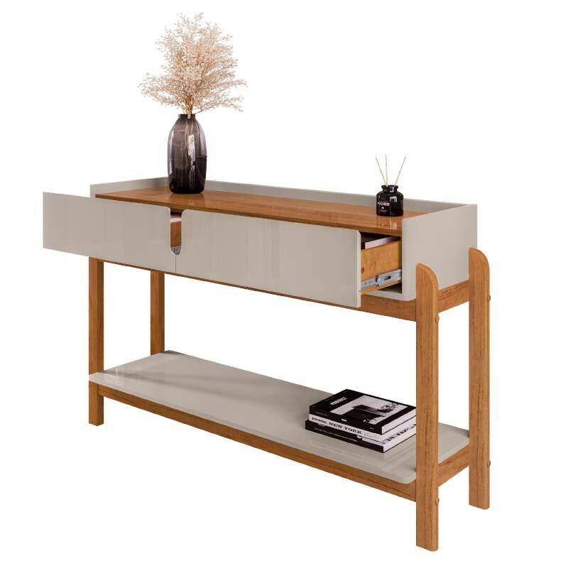 Aparador 130cm 2 Gavetas Sala Lizz Casa D Off White/Cedro