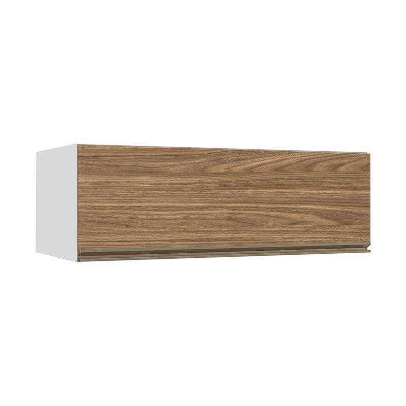 Módulo Armário Aéreo 120cm Porta Basculante 100% MDF Cozinha Modulada Gold J Robel Branco/Amendoeira BP