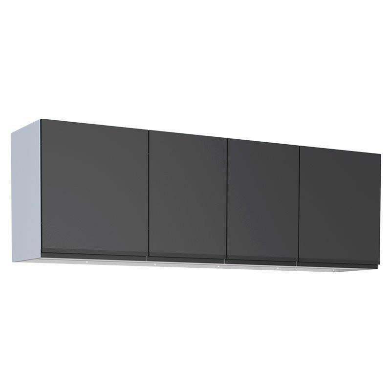 Armário Aéreo Aço 4 Portas Cozinha Gaia 180cm Cozimax Preto