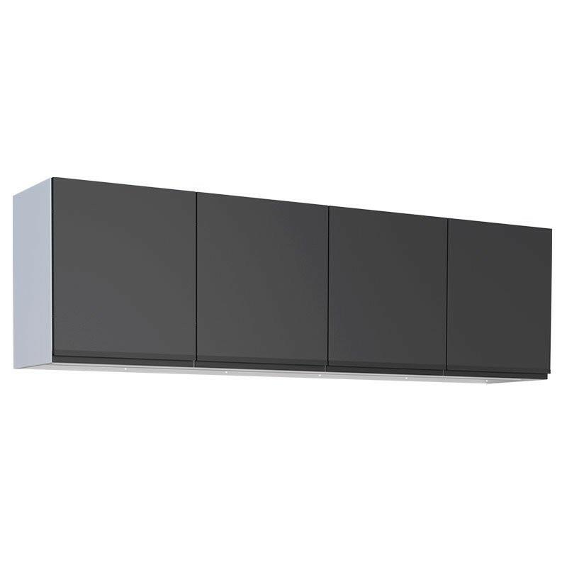 Armário Aéreo Aço 4 Portas Cozinha Gaia 200cm Cozimax Preto