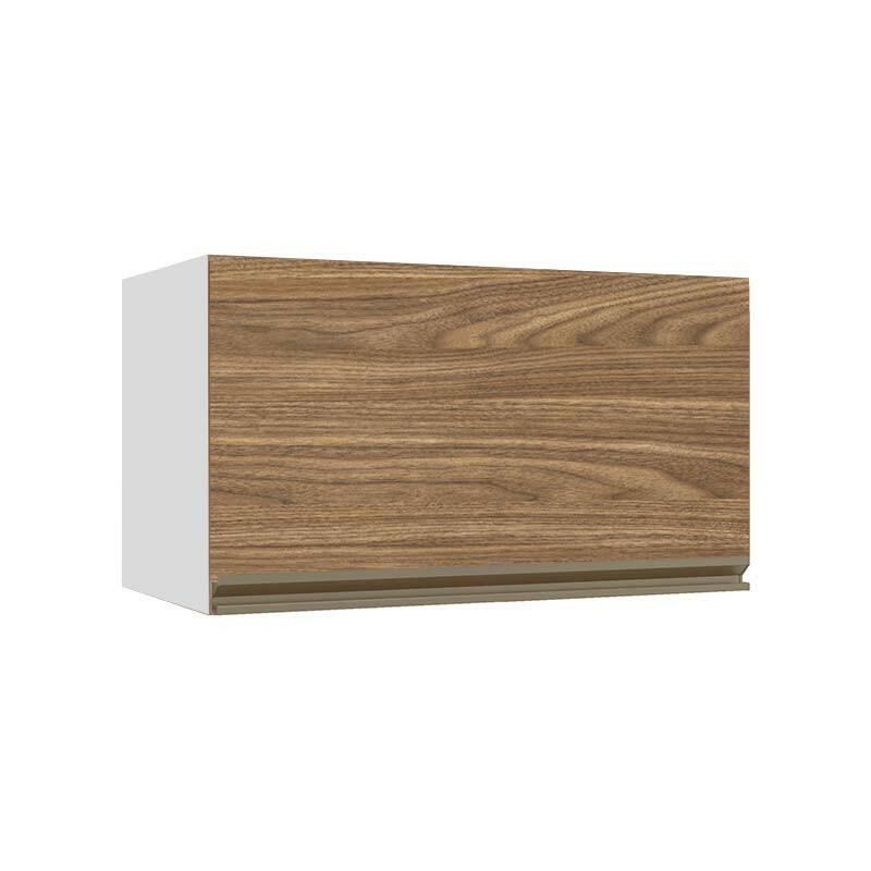 Módulo Armário Aéreo 60cm Porta Basculante 100% MDF Cozinha Modulada Gold J Robel Branco/Amendoeira BP