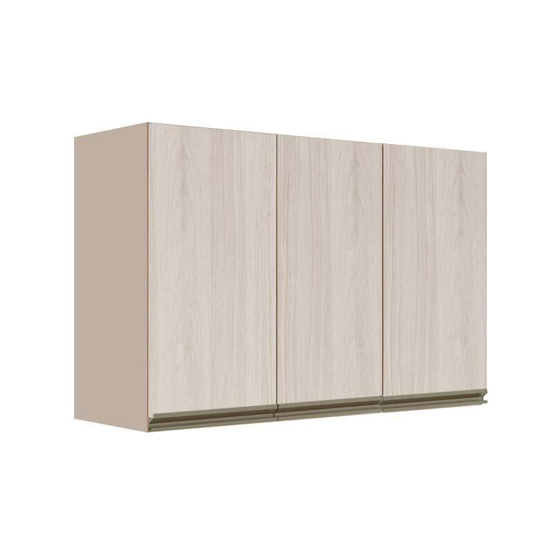Módulo Armário Aéreo 68x120x34cm 3 Portas 100% MDF Cozinha Modulada Gold J Robel Fendi/Aspen