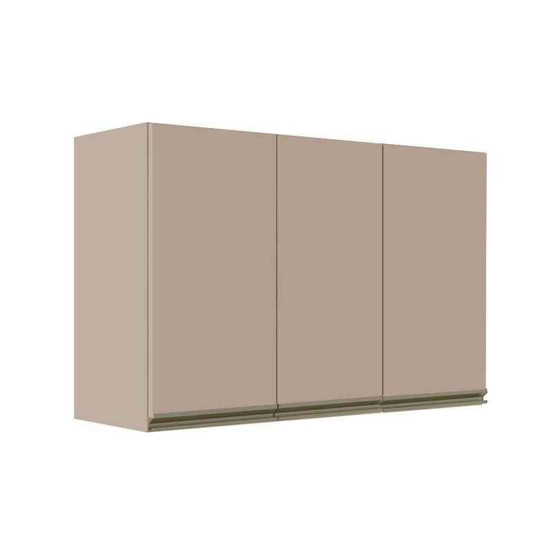 Módulo Armário Aéreo 68x120x34cm 3 Portas 100% MDF Cozinha Modulada Gold J Robel Fendi/Fendi Matte