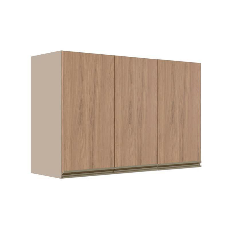 Módulo Armário Aéreo 68x120x34cm 3 Portas 100% MDF Cozinha Modulada Gold J Robel Fendi/Hanover