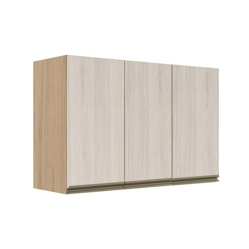 Módulo Armário Aéreo 68x120x34cm 3 Portas 100% MDF Cozinha Modulada Gold J Robel Hanover/Aspen