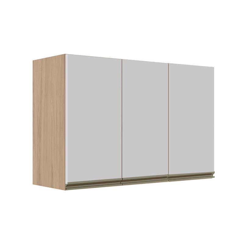 Módulo Armário Aéreo 68x120x34cm 3 Portas 100% MDF Cozinha Modulada Gold J Robel Hanover/Branco Matte
