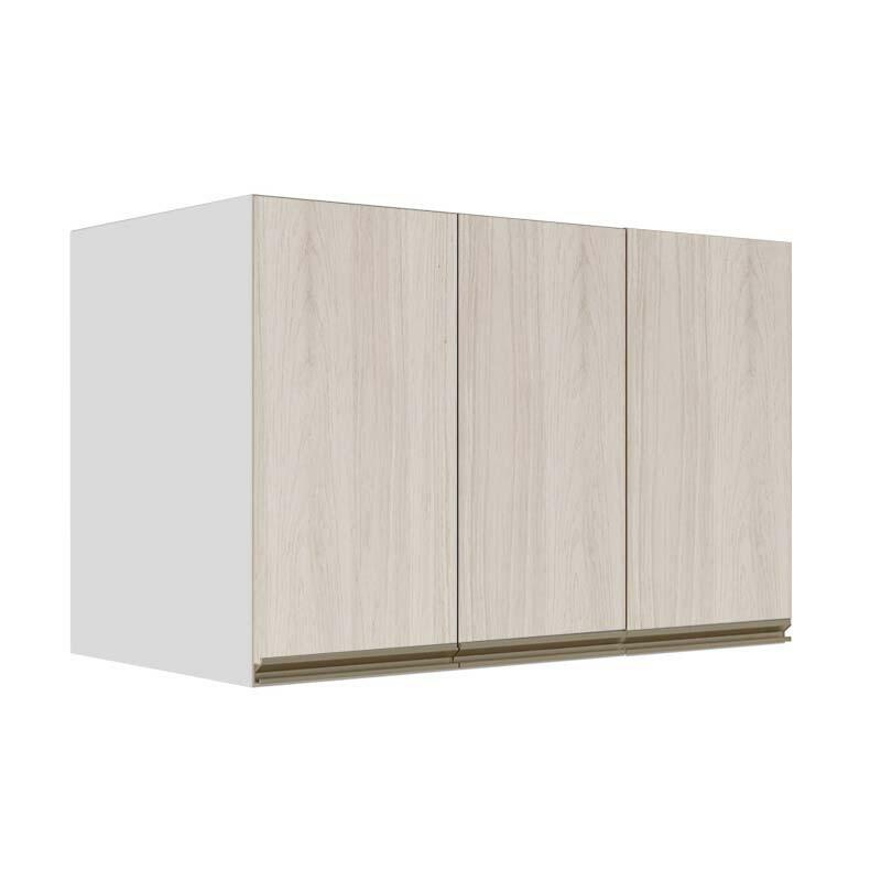 Módulo Armário Aéreo 68x120x56cm 3 Portas 100% MDF Cozinha Modulada Gold J Robel Branco/Aspen