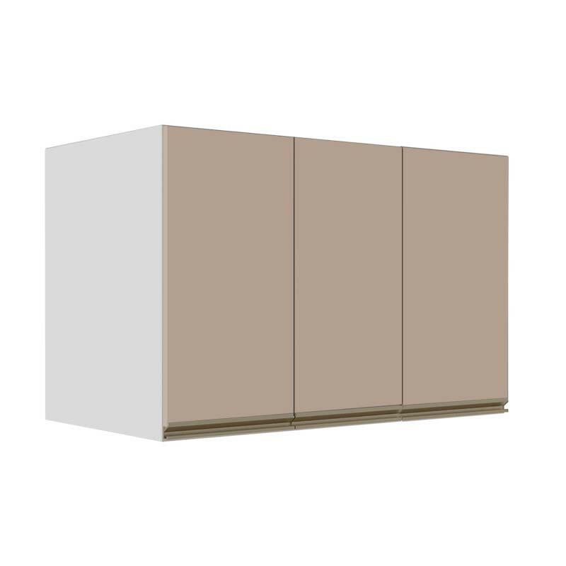Módulo Armário Aéreo 68x120x56cm 3 Portas 100% MDF Cozinha Modulada Gold J Robel Branco/Fendi Matte