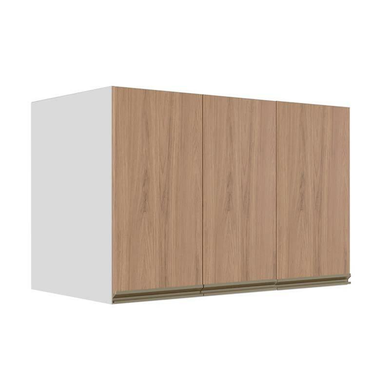 Módulo Armário Aéreo 68x120x56cm 3 Portas 100% MDF Cozinha Modulada Gold J Robel Branco/Hanover