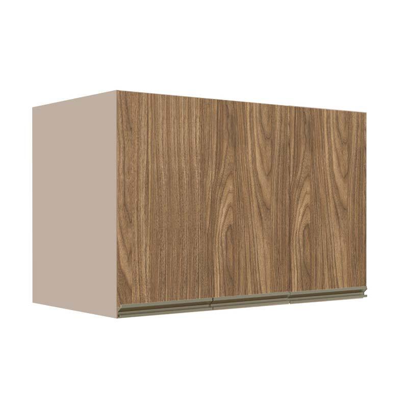 Módulo Armário Aéreo 68x120x56cm 3 Portas 100% MDF Cozinha Modulada Gold J Robel Fendi/Amendoeira BP
