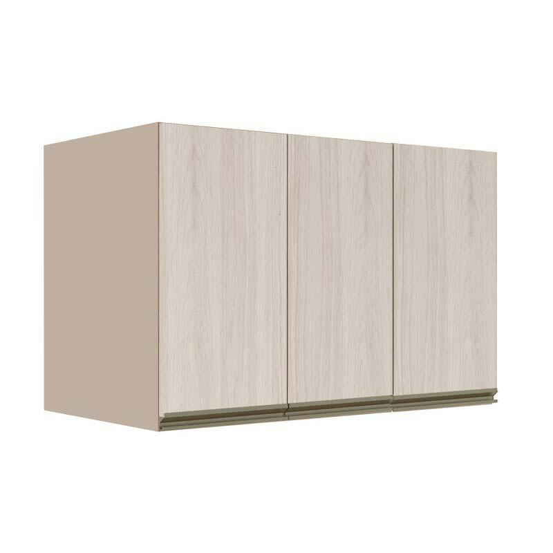 Módulo Armário Aéreo 68x120x56cm 3 Portas 100% MDF Cozinha Modulada Gold J Robel Fendi/Aspen