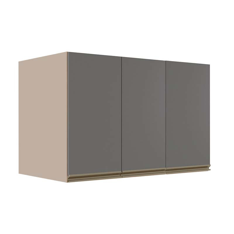 Módulo Armário Aéreo 68x120x56cm 3 Portas 100% MDF Cozinha Modulada Gold J Robel Fendi/Cinza Matte