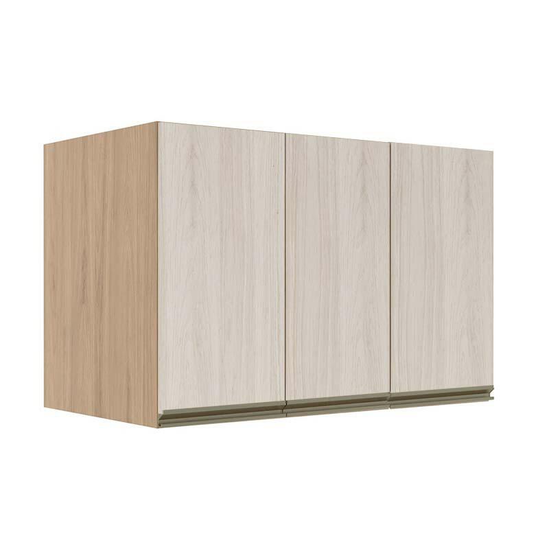 Módulo Armário Aéreo 68x120x56cm 3 Portas 100% MDF Cozinha Modulada Gold J Robel Hanover/Aspen