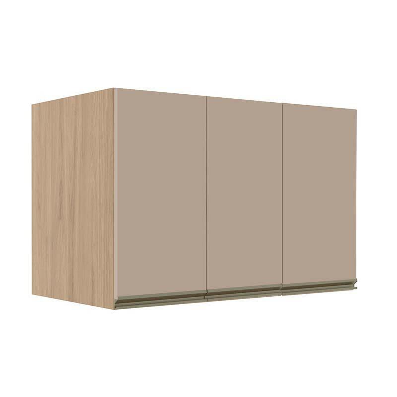 Módulo Armário Aéreo 68x120x56cm 3 Portas 100% MDF Cozinha Modulada Gold J Robel Hanover/Fendi Matte