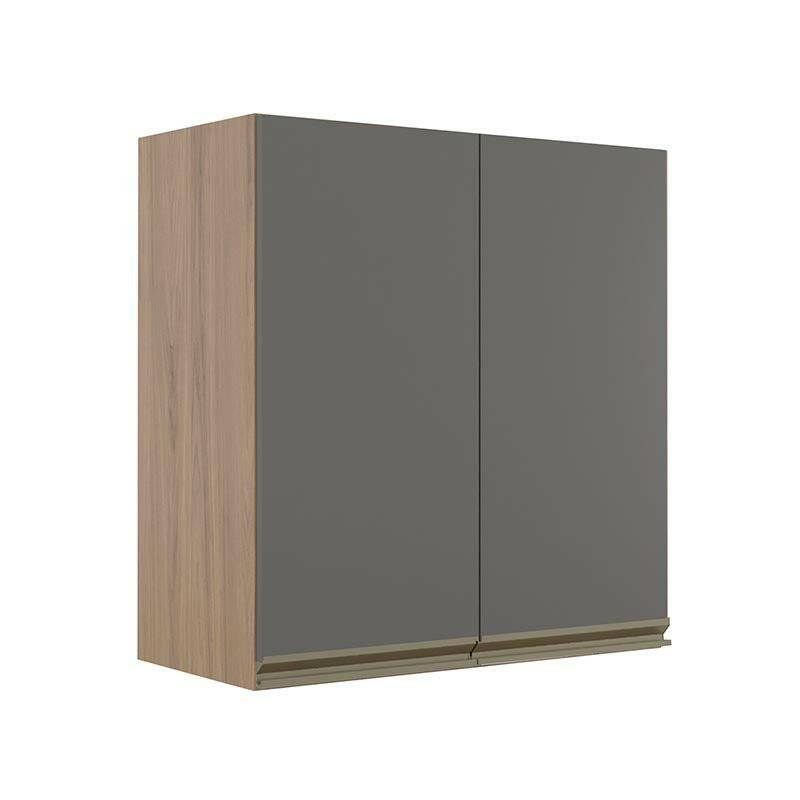Módulo Armário Aéreo 68x60 2 Portas 100% MDF Cozinha Modulada Gold Robel Hanover/Cinza