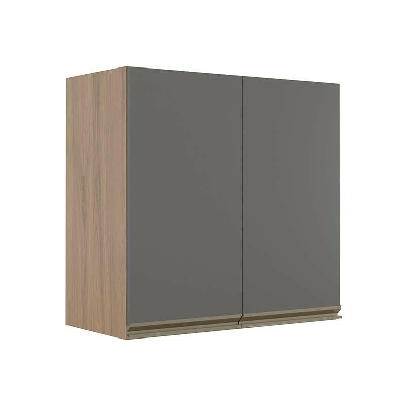 Módulo Armário Aéreo 68x70 2 Portas 100% MDF Cozinha Modulada Gold Robel Hanover/Cinza