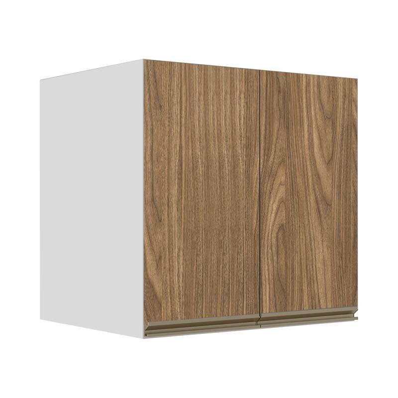 Módulo Armário Aéreo 68x70x56cm 2 Portas 100% MDF Cozinha Modulada Gold J Robel Branco/Amendoeira BP