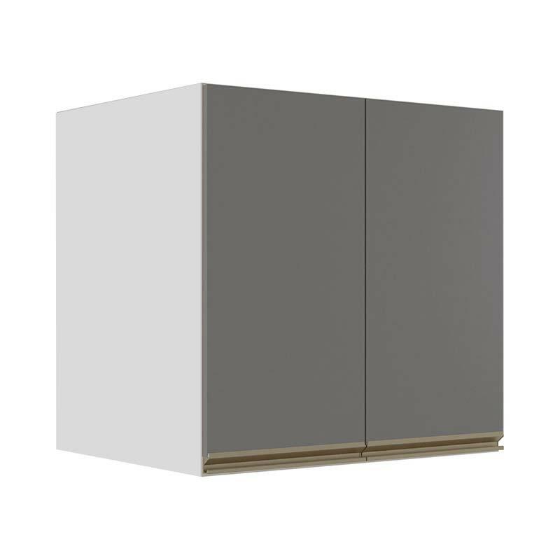 Módulo Armário Aéreo 68x60x56cm 2 Portas 100% MDF Cozinha Modulada Gold J Robel Branco/Cinza Matte