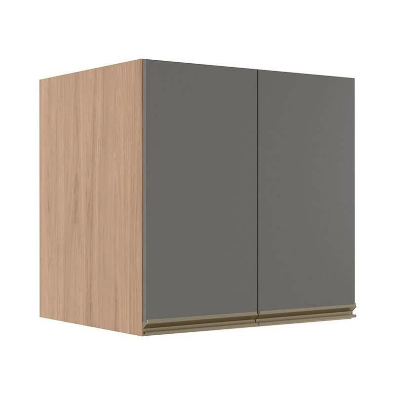 Módulo Armário Aéreo 68x60x56cm 2 Portas 100% MDF Cozinha Modulada Gold J Robel Hanover/Cinza Matte