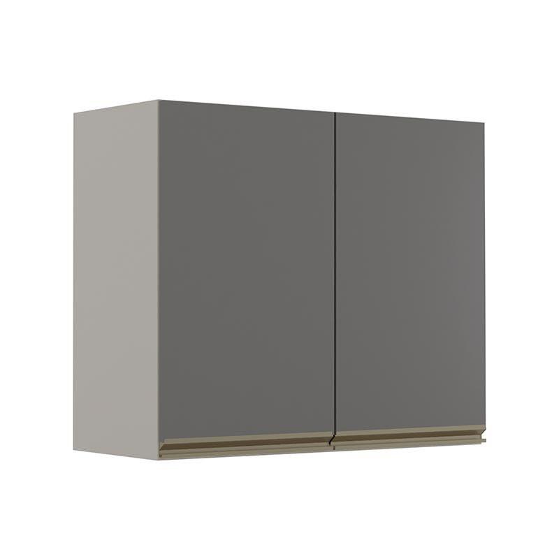 Módulo Armário Aéreo 68x80 2 Portas 100% MDF Cozinha Modulada Gold Robel Fendi/Cinza
