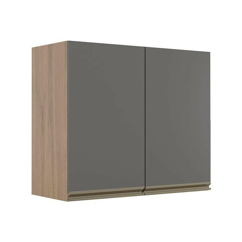 Módulo Armário Aéreo 68x80 2 Portas 100% MDF Cozinha Modulada Gold Robel Hanover/Cinza