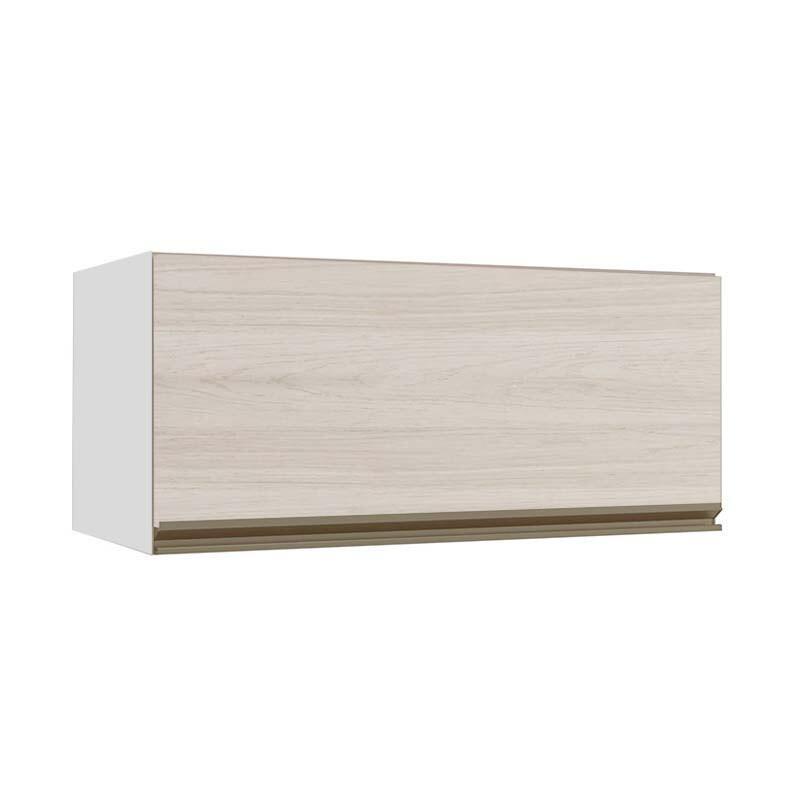 Módulo Armário Aéreo 80cm Porta Basculante 100% MDF Cozinha Modulada Gold J Robel Branco/Aspen