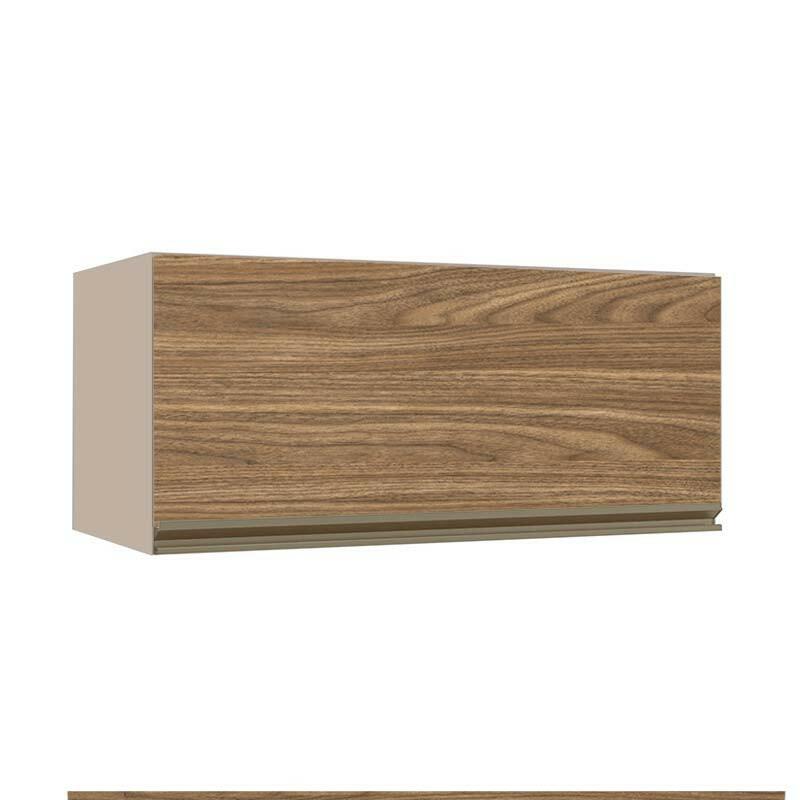 Módulo Armário Aéreo 80cm Porta Basculante 100% MDF Cozinha Modulada Gold J Robel Fendi/Amendoeira BP