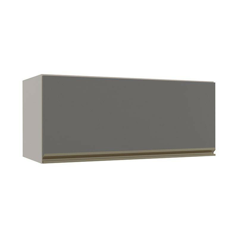Módulo Armário Aéreo 80cm Porta Basculante 100% MDF Cozinha Modulada Gold Robel Fendi/Cinza