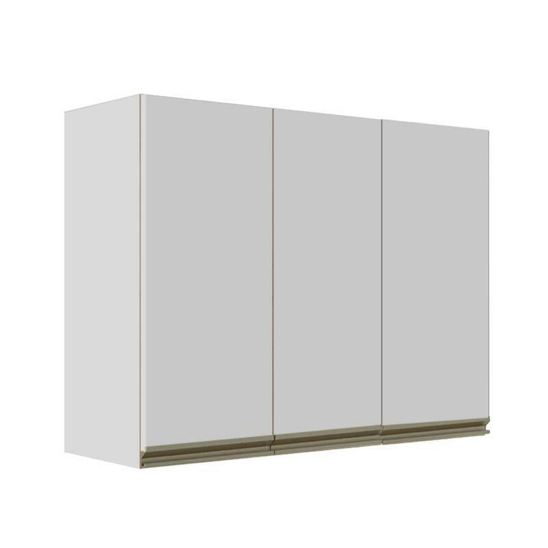 Módulo Armário Aéreo 88x120x34cm 3 Portas 100% MDF Cozinha Modulada Gold J Robel Branco/Branco Matte