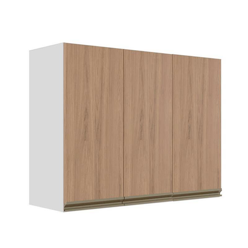 Módulo Armário Aéreo 88x120x34cm 3 Portas 100% MDF Cozinha Modulada Gold J Robel Branco/Hanover