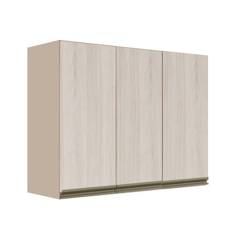 Módulo Armário Aéreo 88x120x34cm 3 Portas 100% MDF Cozinha Modulada Gold J Robel Fendi/Aspen