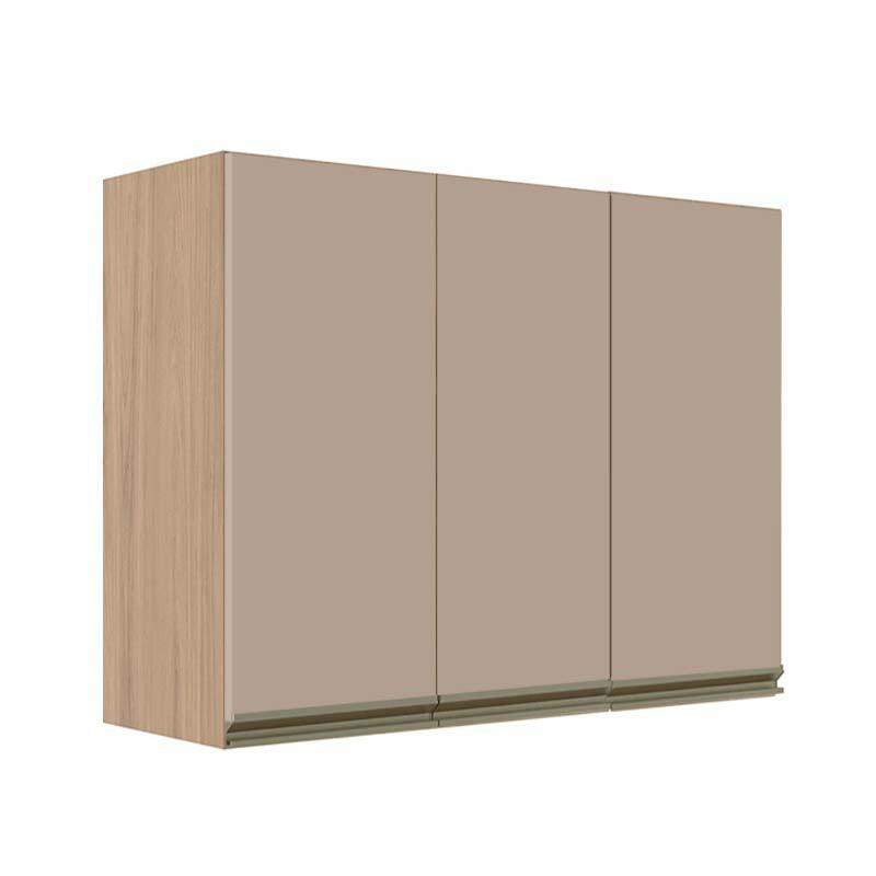 Módulo Armário Aéreo 88x120x34cm 3 Portas 100% MDF Cozinha Modulada Gold J Robel Hanover/Fendi Matte