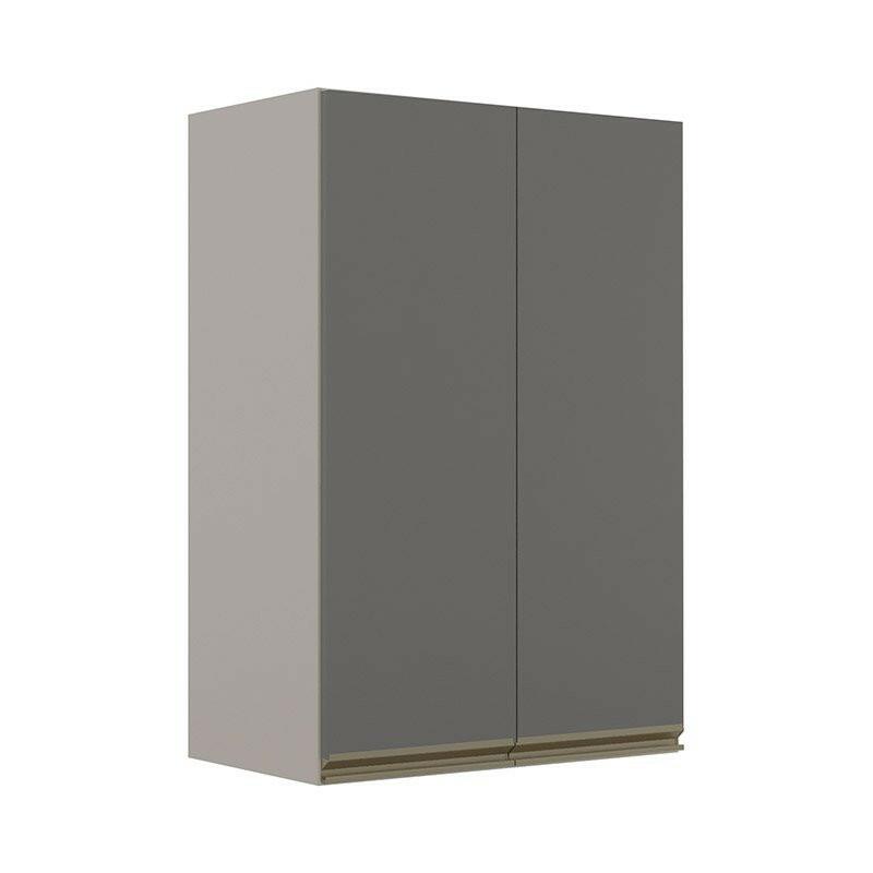 Módulo Armário Aéreo 88x60 2 Portas 100% MDF Cozinha Modulada Gold Robel Fendi/Cinza