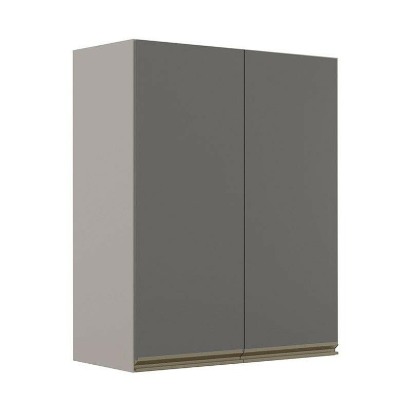 Módulo Armário Aéreo 88x70 2 Portas 100% MDF Cozinha Modulada Gold Robel Fendi/Cinza