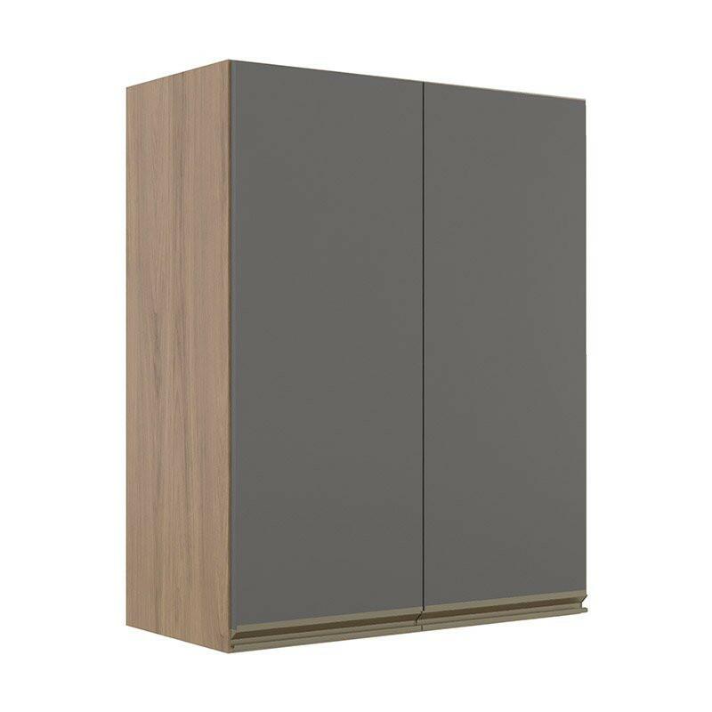 Módulo Armário Aéreo 88x70 2 Portas 100% MDF Cozinha Modulada Gold Robel Hanover/Cinza